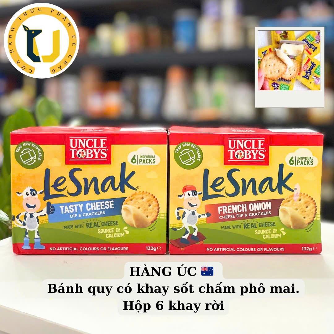 (HÀNG ÚC) Bánh quy kèm khay sốt chấm phô mai UNCLE TOBYS LESNAK Cheese dip crackers hộp 6 khay rời