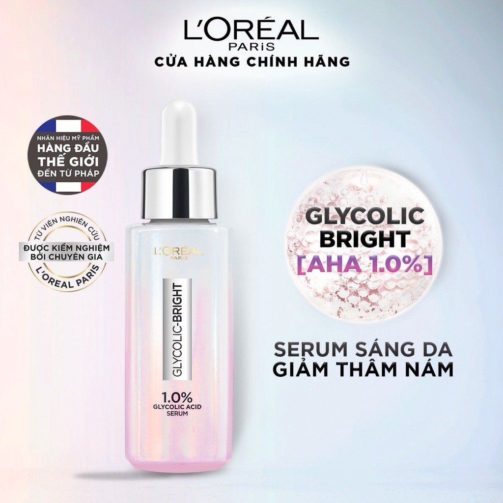 Serum LOreal Paris Dưỡng Sáng Và Mờ Thâm Nám 30ml Glycolic Bright 1.0% Glycolic Acid (AHA)