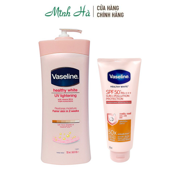 Bộ Đ&Ocirci Sữa Dưỡng Thể Ng&Agravey V&Agrave Đ&Ecircm Vaseline Healthy White 725Ml &Amp Vaseline 50X Th&Aacutei Lan 320Ml