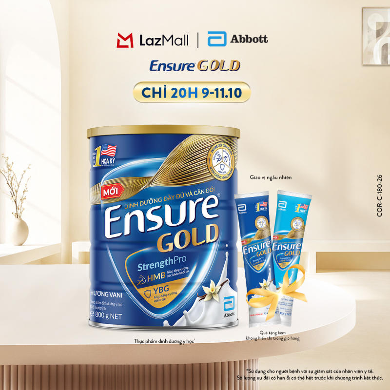 [Tặng 2 gói dùng thử vị ngẫu nhiên] Sữa bột Ensure Gold hương Vani 800g