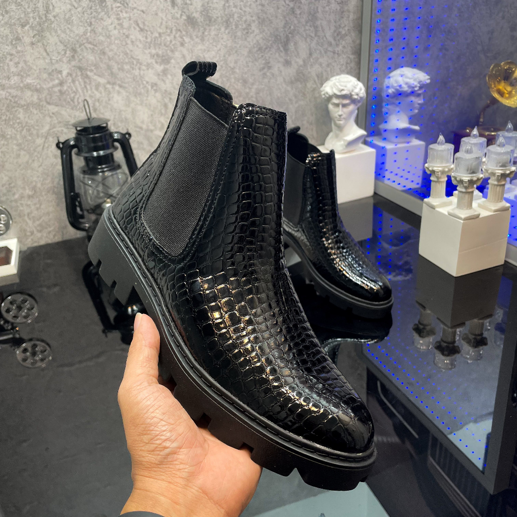 Giày Chelsea Boots Classic Retro nam đế cao 5cm tăng chiều cao màu trắng đen - Puno Official Store