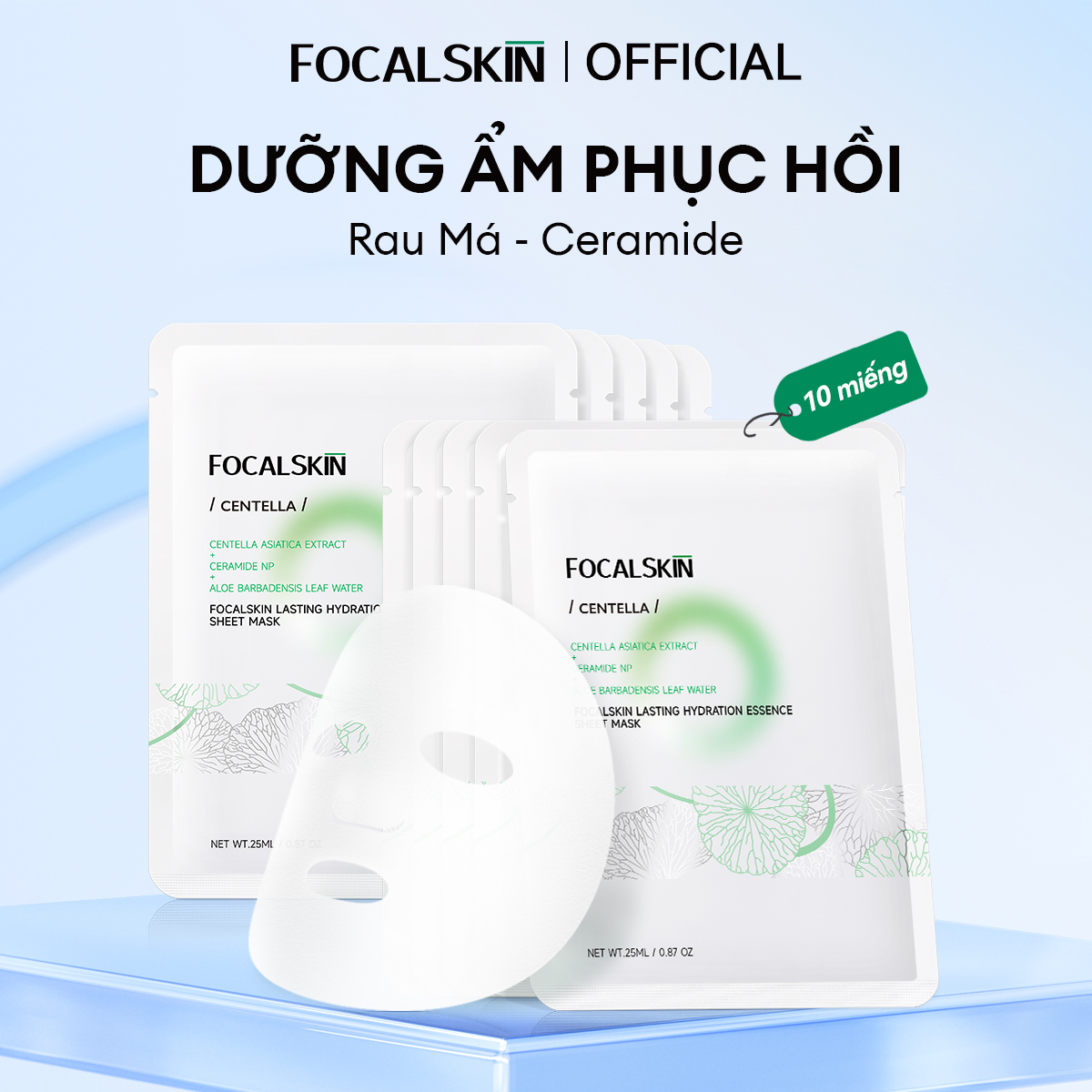 FOCALSKIN Mặt Nạ Giấy B5 RAU MÁ 5X Ceramide 5X Cấp Ẩm Phục Hồi Da Tổn Thương 25ml | Mask giấy dưỡng 