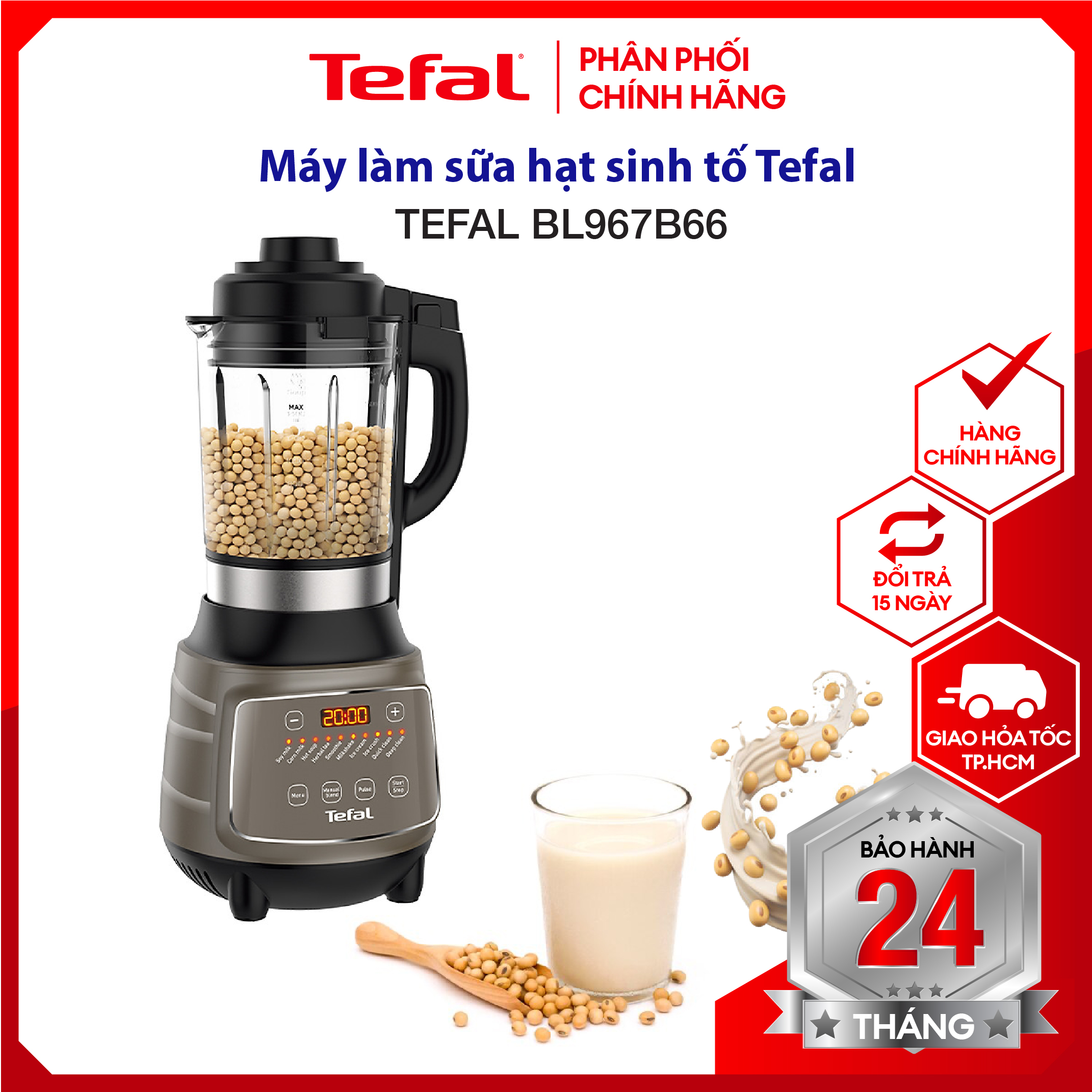 |HỎA TỐC 2H| Máy làm sữa hạt xay sinh tố và nấu đa năng Tefal BL967B66 - Dung tích 1.75L - Công suấ