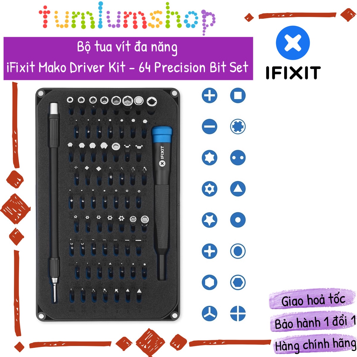 Bộ tua vít đa năng - Dụng cụ sửa điện thoại - iFixit 64 Bit Driver Kit
