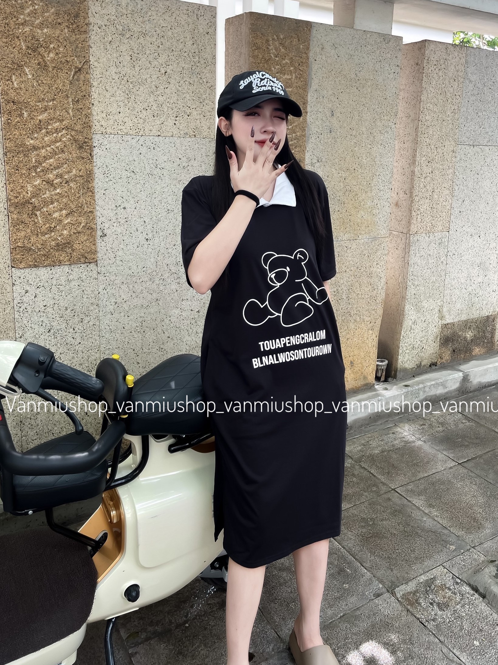 Đầm suông nữ - váy suông thun cotton polo tay ngắn túi eo women dress