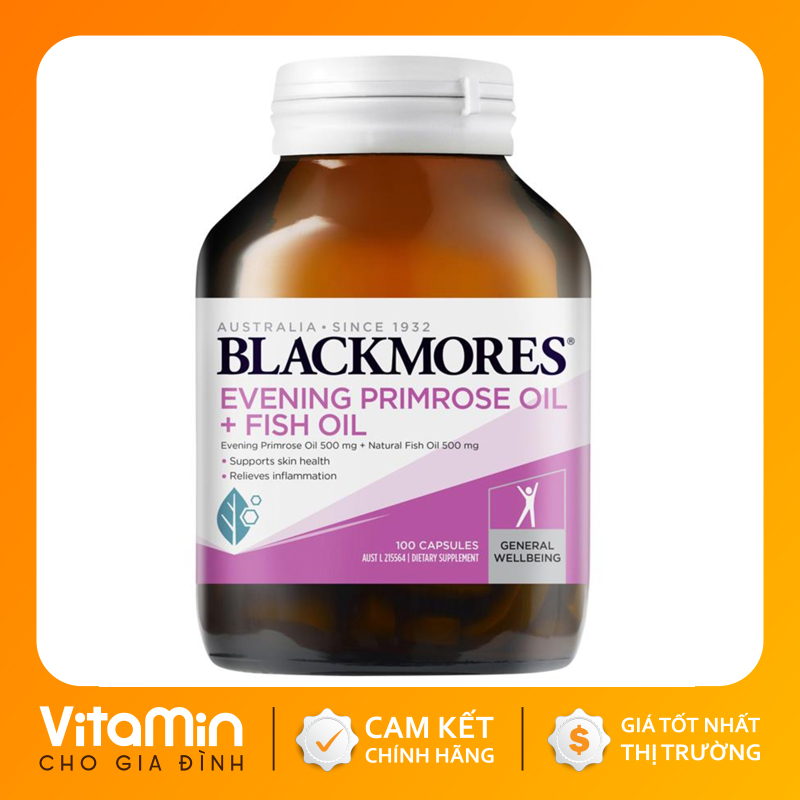 Tinh Dầu Hoa Anh Thảo + Dầu Cá_Blackmores_ Evening Primrose Oil + Fish Oil_ 1000Mg_100 Viên