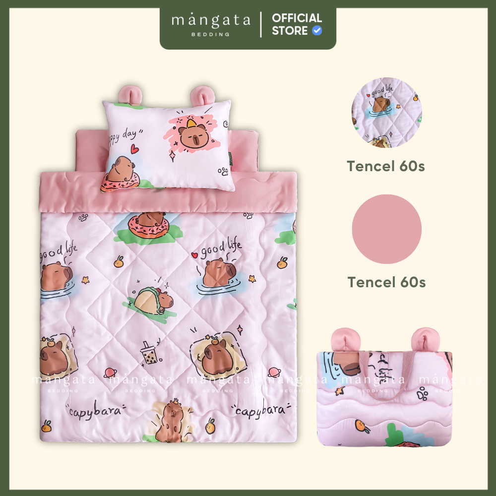 [Chăn to hơn đệm] Bộ chăn gối cho bé mầm non Mangata Bedding gấp gọn 5 trong 1 size 70x120cm 70x140c