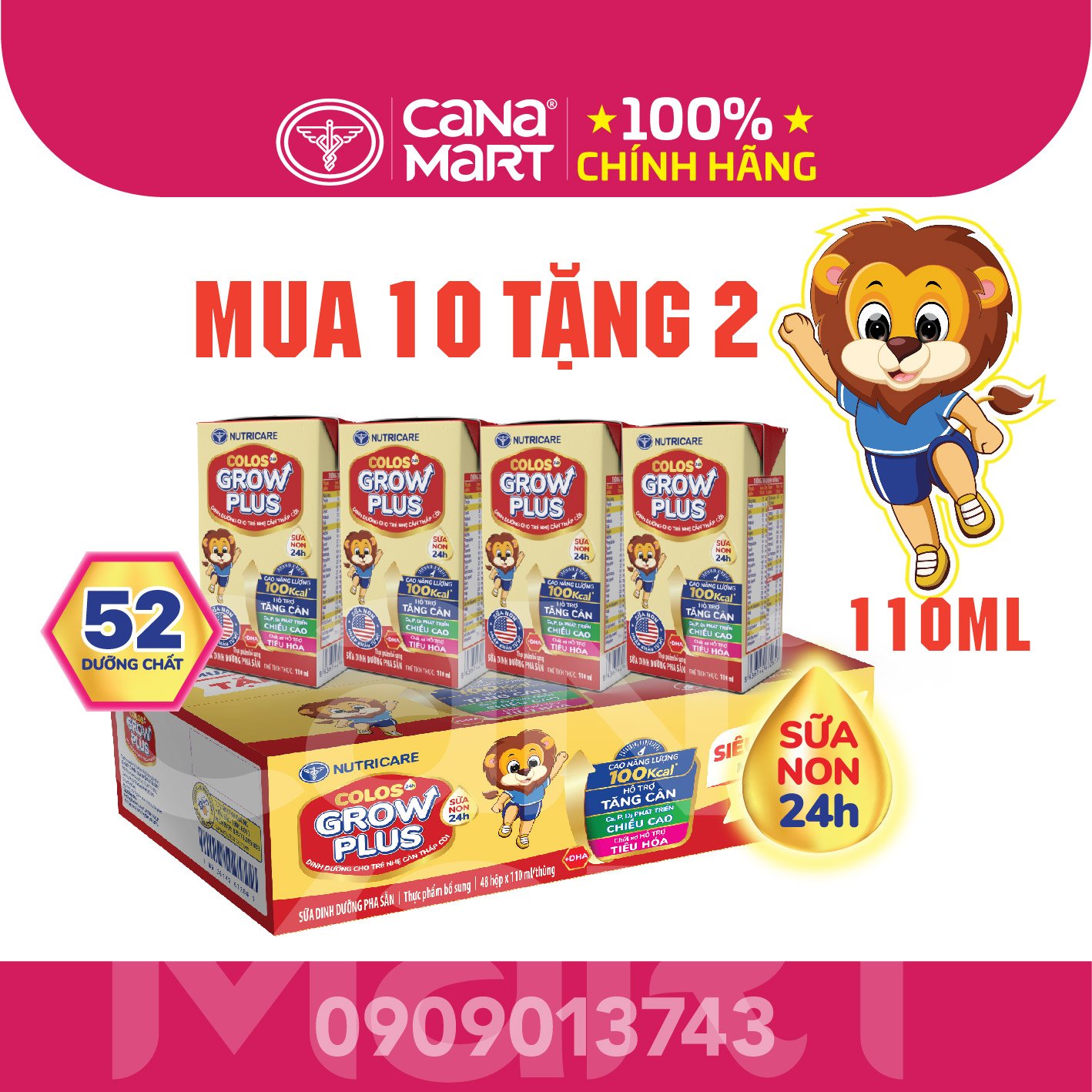 [Mua 10 lốc tặng 2] Sữa nước pha sẵn Nutricare Colos 24h Grow Plus phát triển toàn diện (110ml)