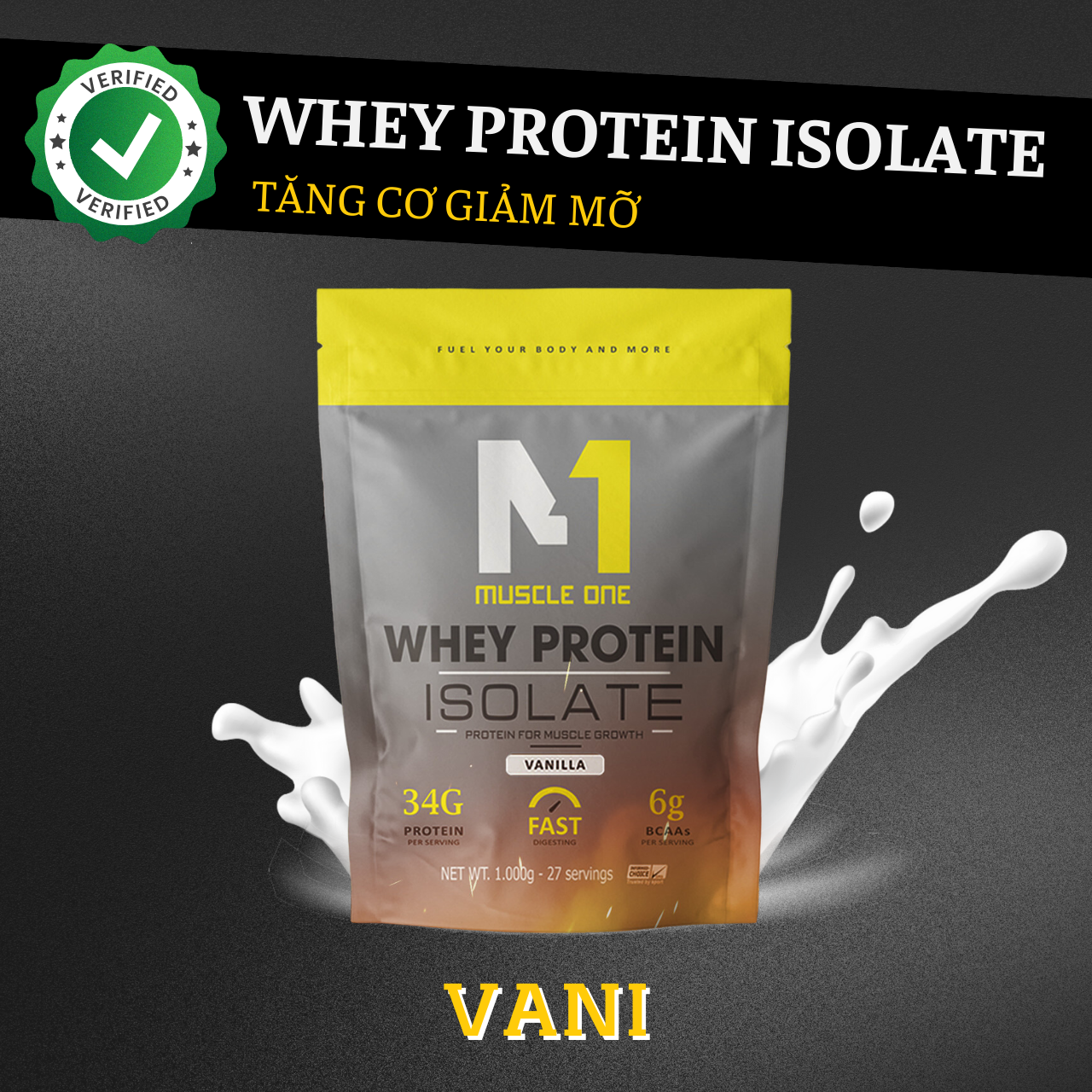 TẶNG BÌNH LẮC Whey protein isolate sữa giảm cân tăng cơ MUSCLE ONE 1kg