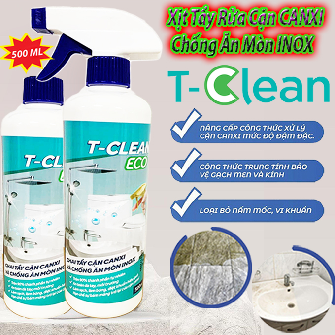 Chai Dung Dịch Xịt Rửa Đa Năng T-Clean Eco 500ml Tẩy Cặn CANXI Làm Sạch Bóng INOX - Vệ Sinh N