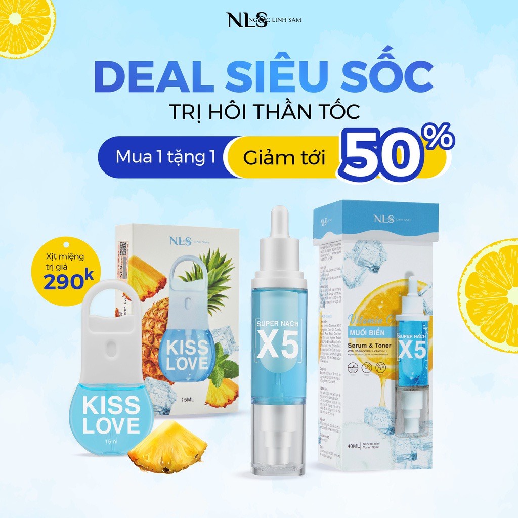 Combo Super Nách X5 2IN1 Serum Nach Toner Nach Xịt miệng Kiss Love NLS