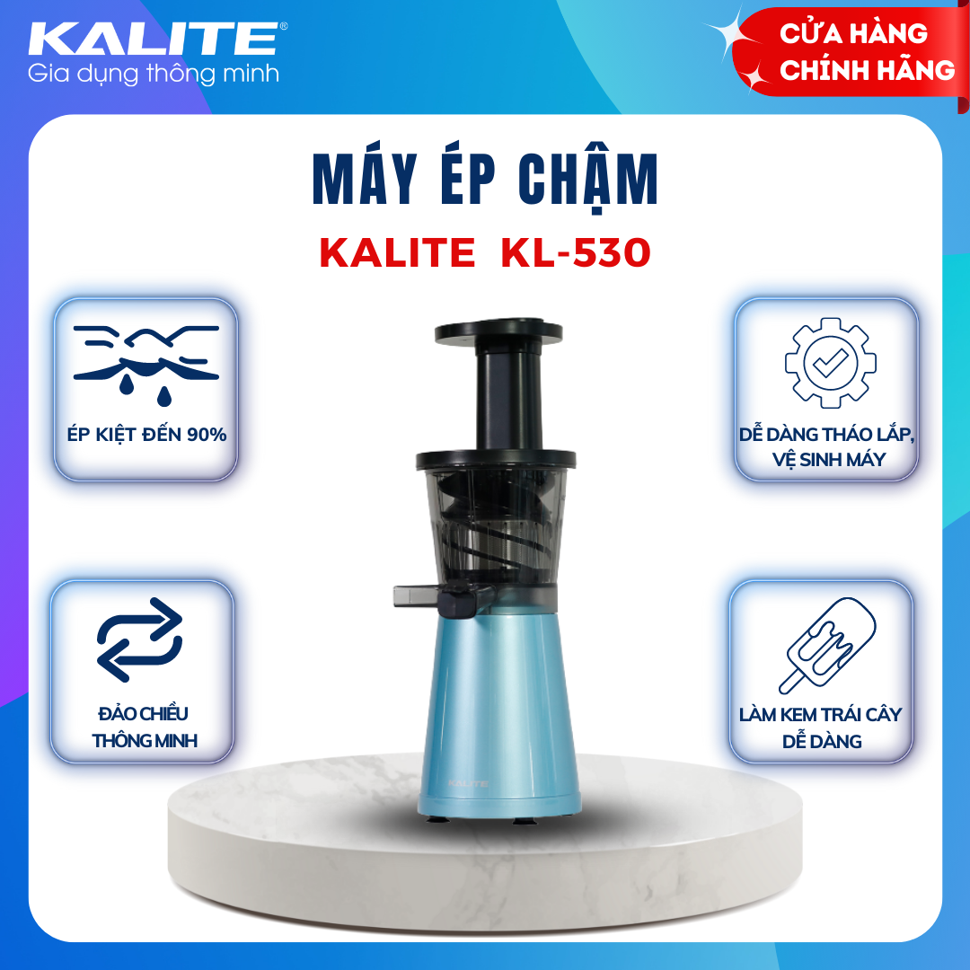 Máy ép chậm Kalite KL-530 công suất 200W tốc độ ép 60 vòng/phút ép trái cây rau củ kiệt bã tới 90% -