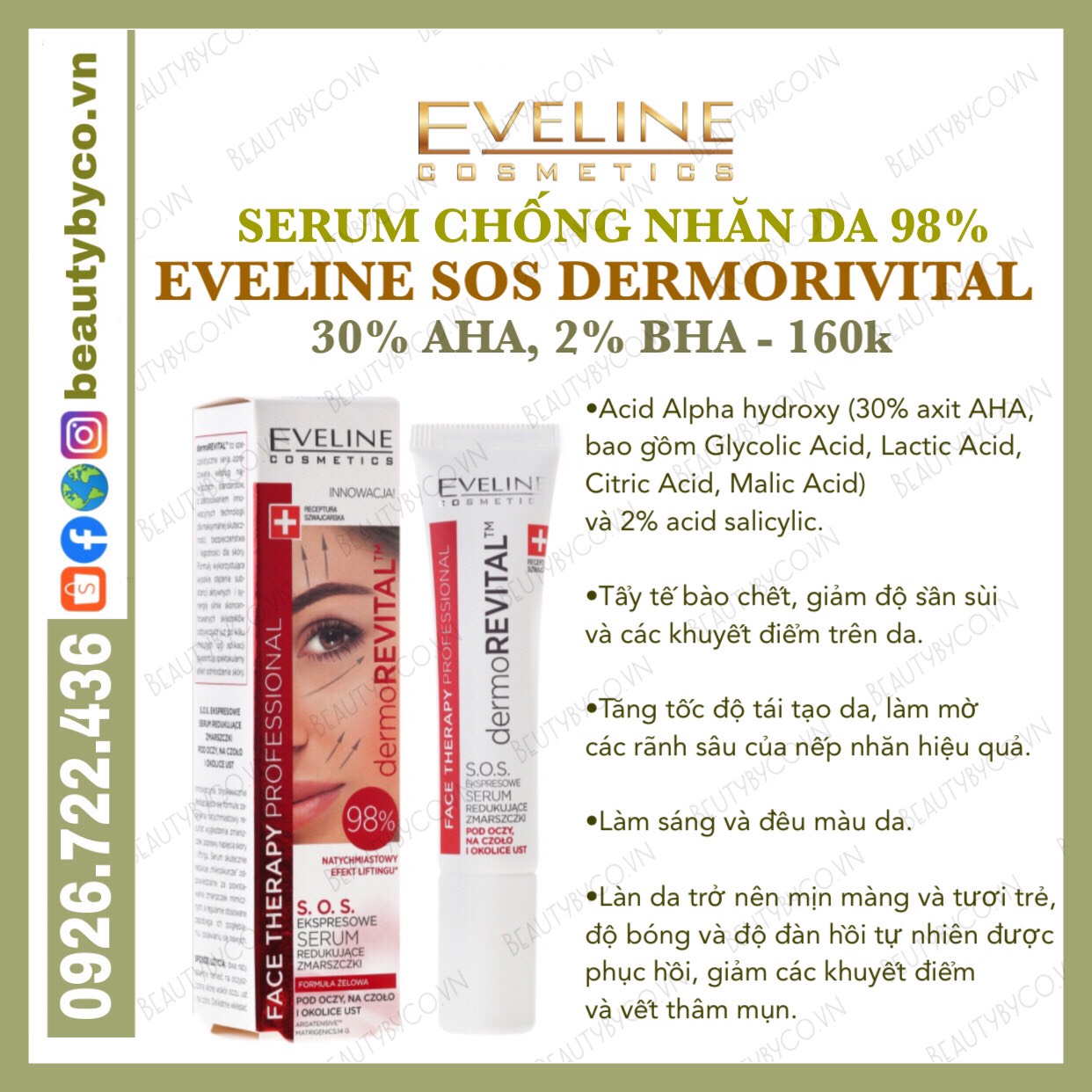 Kem Chống Nhăn Eveline Sos Dermorevital Đỏ Ho Da Mặt Chống Lão Hoá Chạy Xệ Mất Đàn Hồi