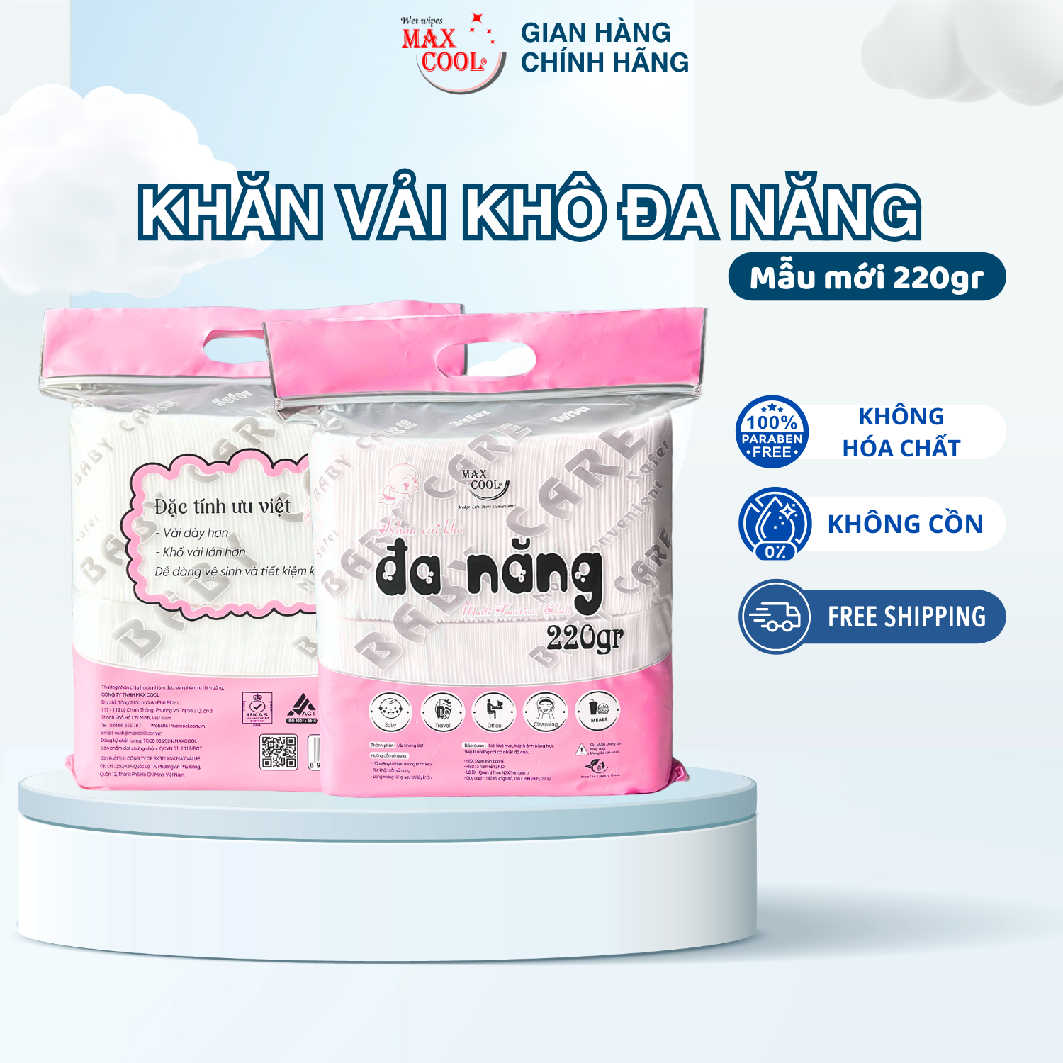 Thùng 10 gói Khăn vải khô đa năng Max Cool 220gr- HÀNG CHÍNH HÃNG cao cấp an toàn cho bé