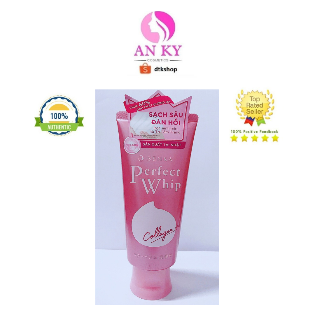 Sữa Rửa Mặt Tạo Bọt Bổ Sung Collagen Senka Perfect Whip Collagen In 120G Màu Hồng