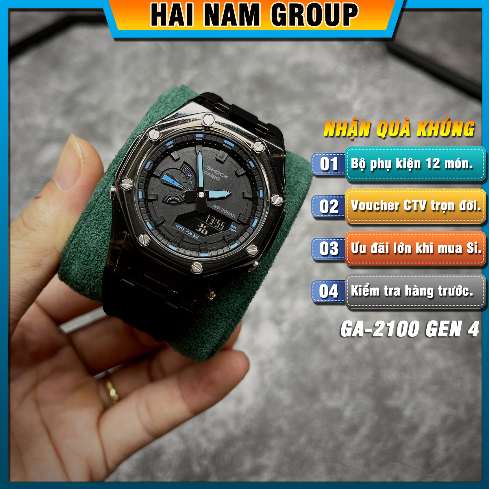 Đồng hồ nam G-SHOCK GA-2100-1A Custom Ap Gen 4 HNG408 Dây vỏ nhựa - Full chức năng - Đầy đủ phụ kiện