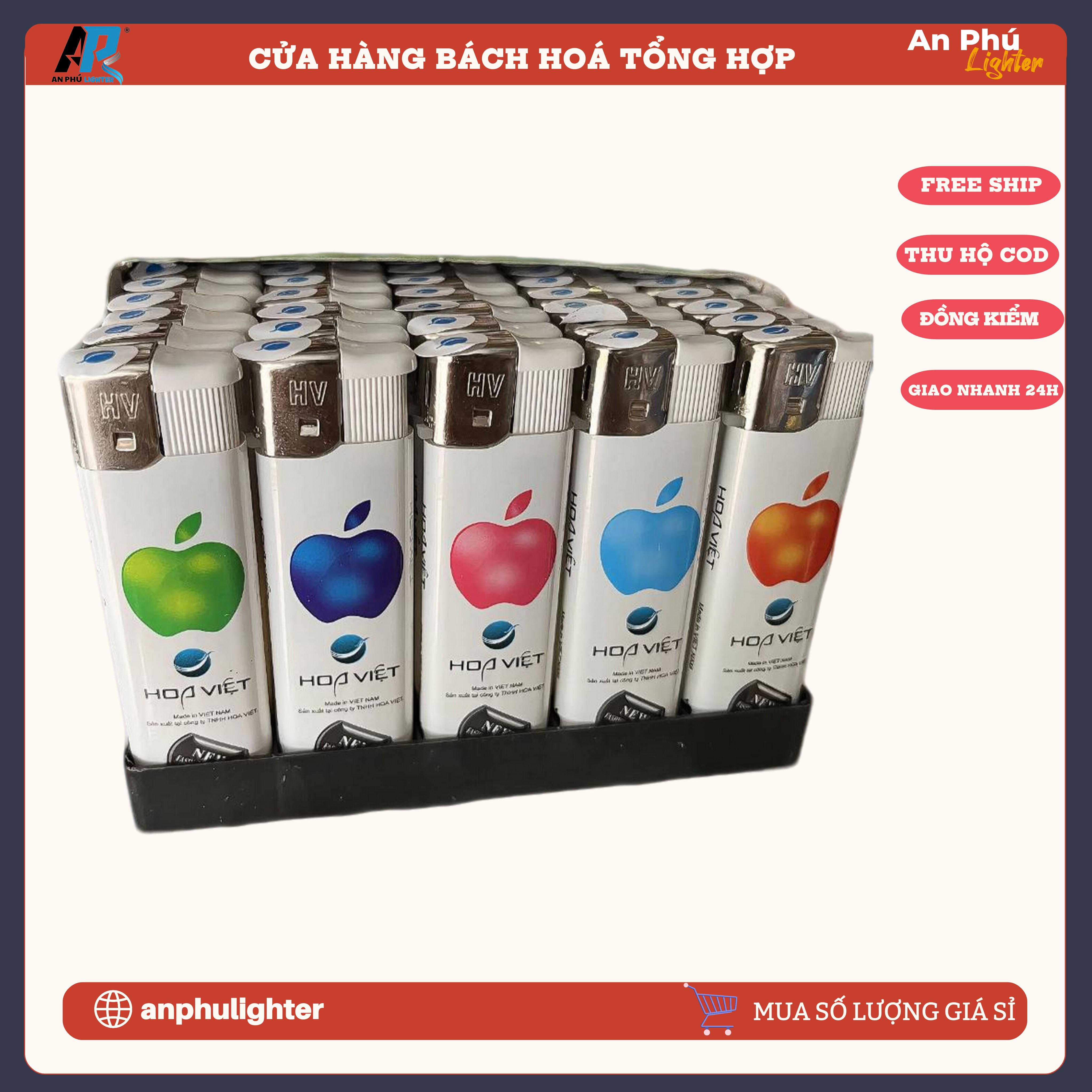Hộp Quẹt IC Bấm Điện Tử Hoa Việt - Hàng Chính Hãng - Quẹt Gas IC Táo Tài