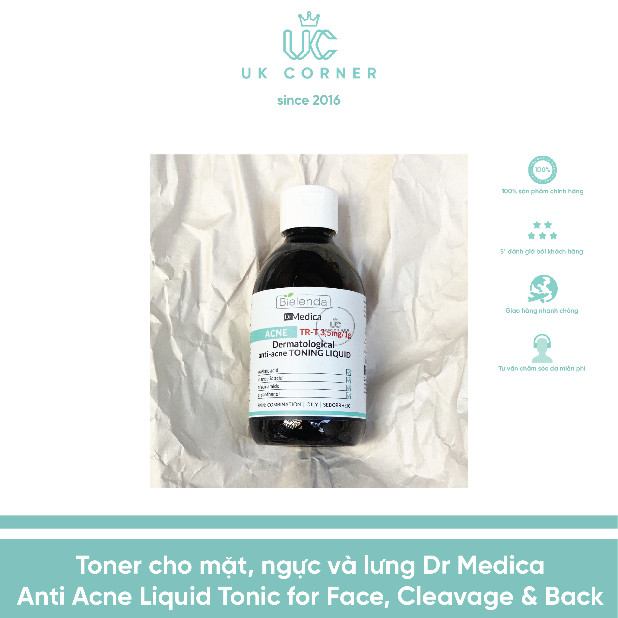 Toner cho mặt ngực và lưng Dr Medica Anti Acne Liquid Tonic for Face Cleavage and Back