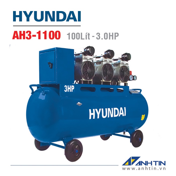 Máy nén khí không dầu Hyundai AH3-1100 - Dung tích 100 lít, công suất 3.0HP