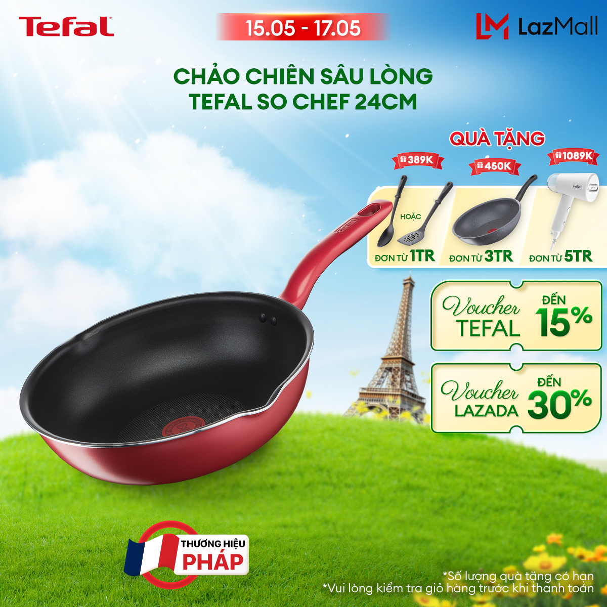 [15-17.5 NHẬP MÃ TEFALOFF30T5 GIẢM 30%] Chảo chiên sâu lòng Tefal So Chef 24cm