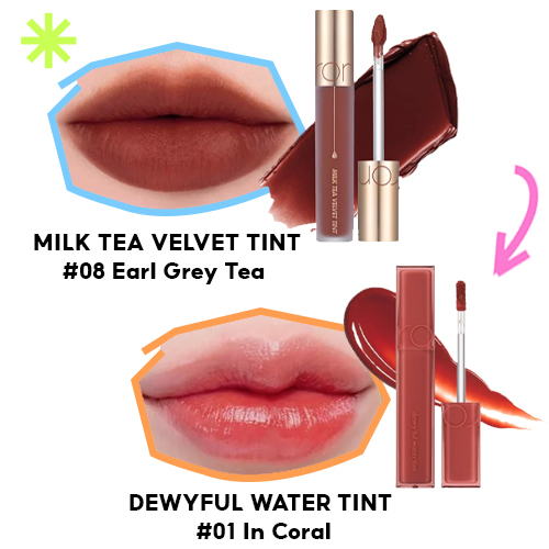 Combo Son kem lì Romand Milk Tea Velvet Tint 4.4g + Son tint bóng Romand Dewyful Water Tint 5g