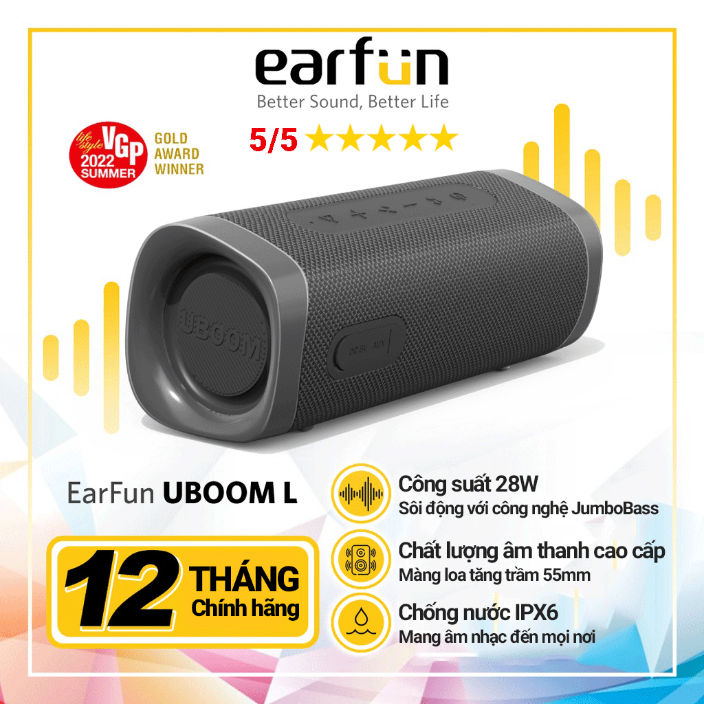 Loa bluetooth EarFun UBOOM L Bluetooth 5.0 Chống nước IP67 Pin 16 giờ Kết hợp 2 loa Stereo