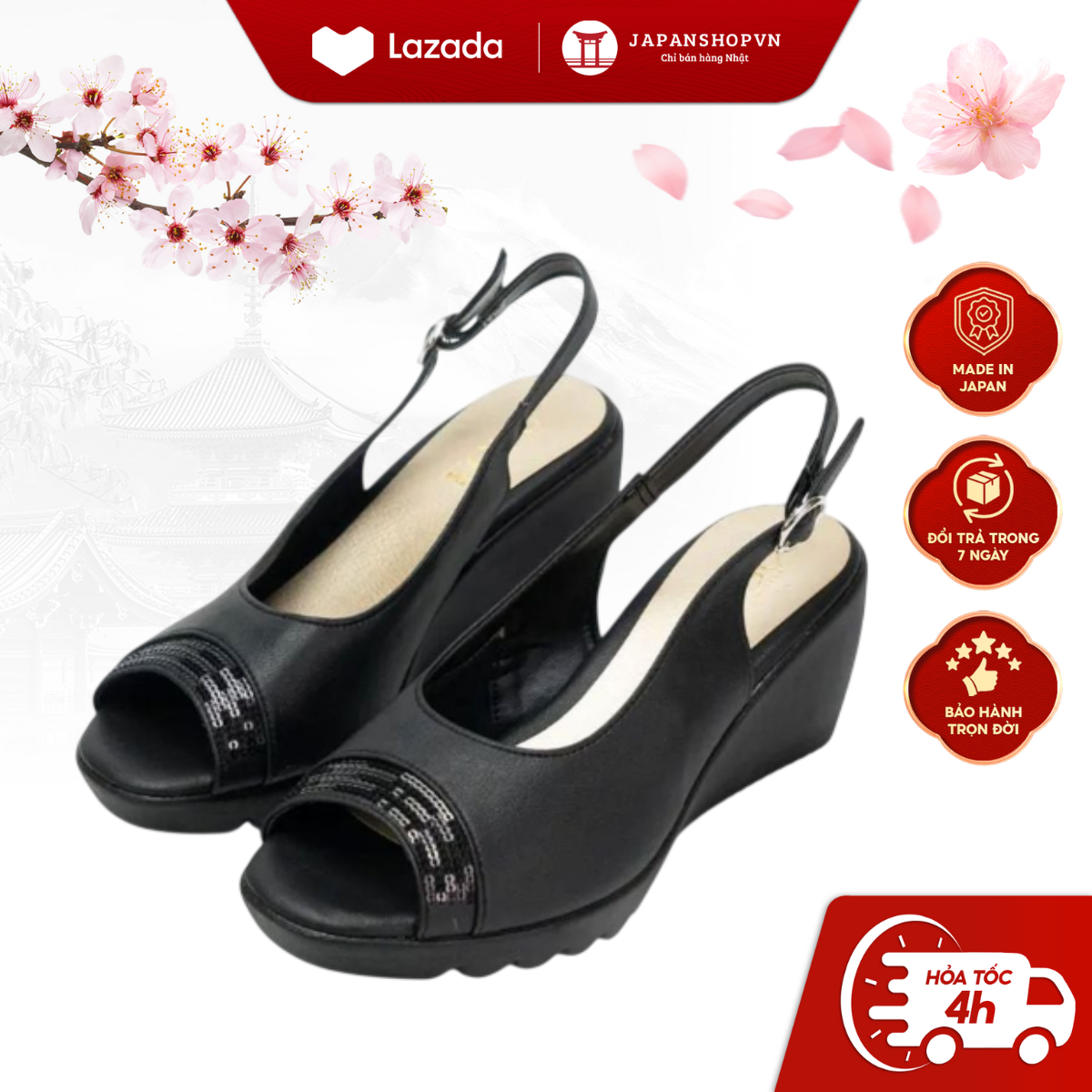 Sandal đế xuồng 8cm đính sequin KOSU 24011 Sandan hở mũi siêu nhẹ chống thấm nước trơn trượt chính h