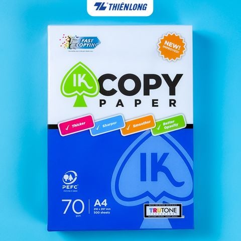 Giấy in A4 giấy photo IK Copy 70 gsm đều màu không gợn sóng độ dày cao chữ in không lem nhòe 500 tờ/Ream