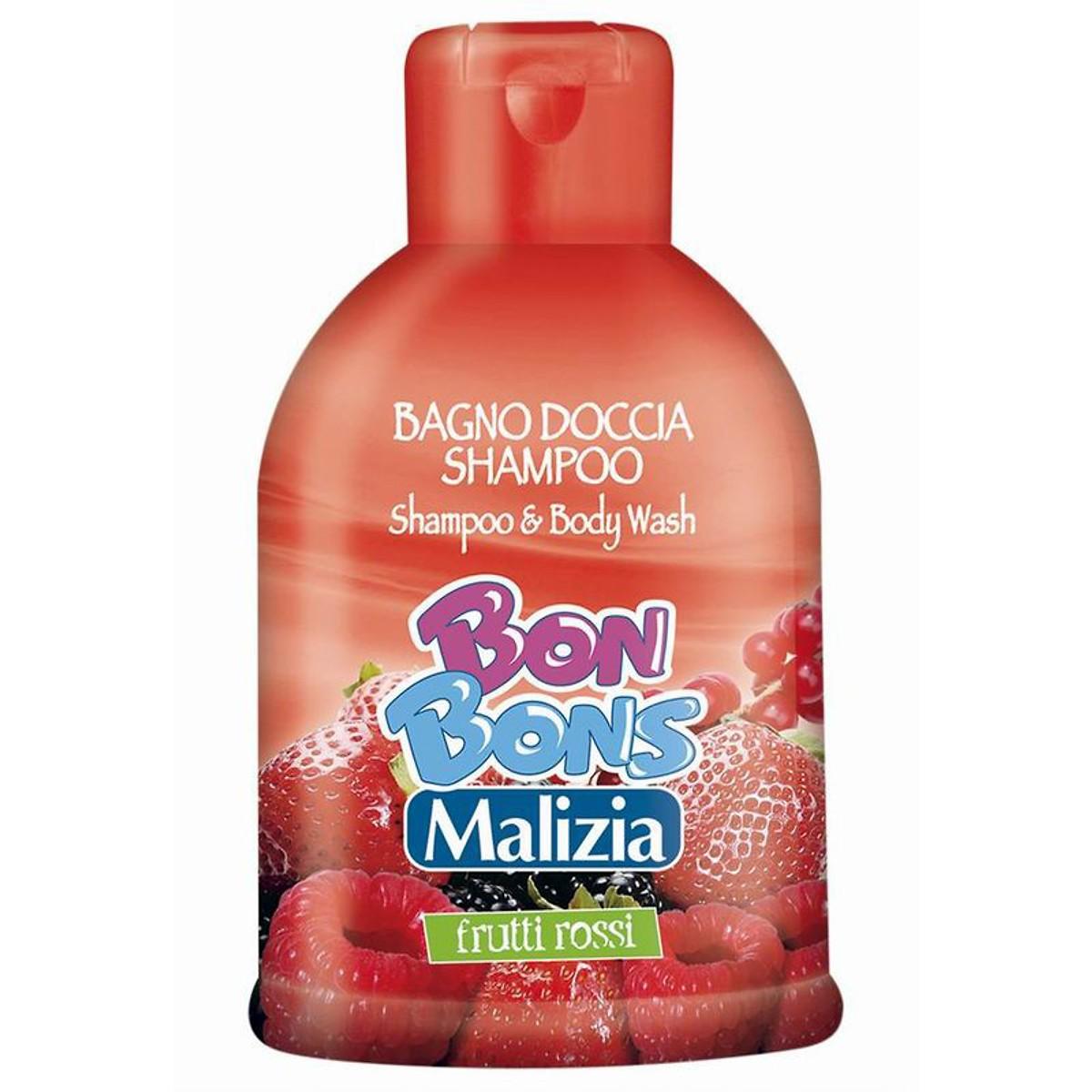 Sữa Tắm Gội Trẻ Em Malizia Bon Bons Hương Trái Cây Đỏ Cao Cấp Italy 500Ml