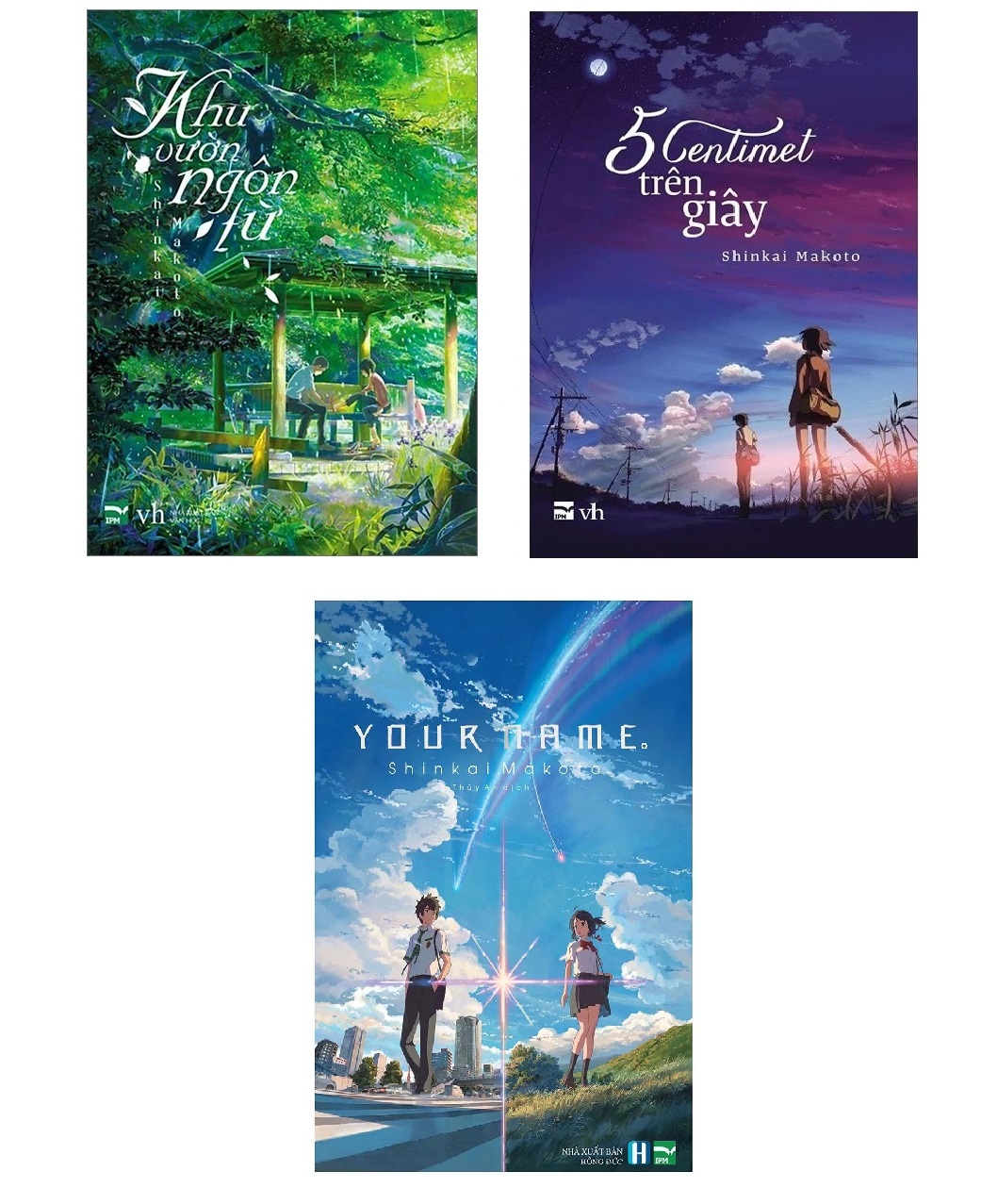 Combo  Thanh Xuân Shinkai Makoto: 5cm/ giây + Khu vườn ngôn từ + Your Name (3 cuốn)