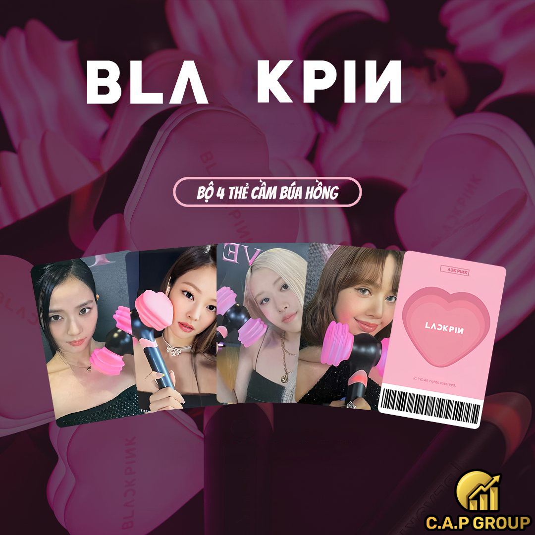 Thẻ Lomo card BlackPink bo góc Born Pink Album Thần Tượng Kpop - Bộ 4 Thẻ Cầm Búa Hồng Mã Vạch