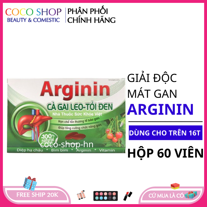 viên uống bổ gan Arginin hộp 60 viên tăng cường chức năng gan đạt chuẩn bộ y tế Giai doc gan Mat gan