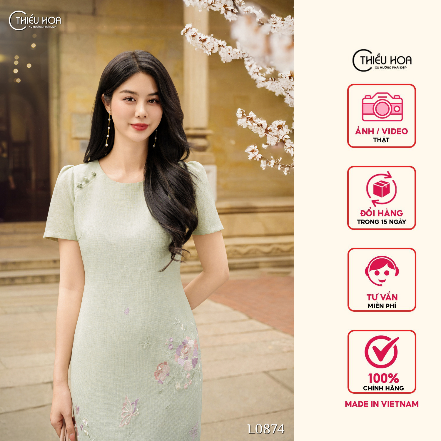 Đầm thiết kế sang trọng chất liệu vải dệt mịn cao cấp DD4L0874 Thời trang Thiều Hoa