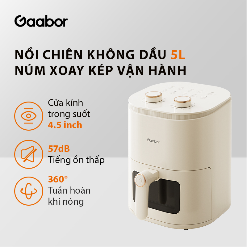 Nồi chiên không dầu Gaabor AF-45M01A 5 lít, màu Trắng Kem, dung tích lớn, công suất 1350W