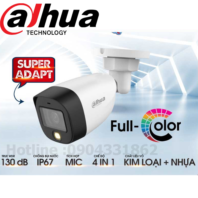 Camera có màu ban đêm full color  có mic ghi âm  HDCVI 2MP DAHUA DH-HAC-HFW1239CP-IL-A chạy với đầu ghi hình camera Dahua