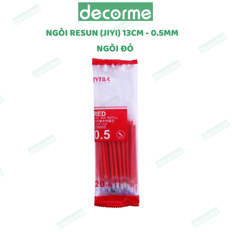 Set 20 ngòi bút gel 13cm DecorMe ruột bút gel ngòi kim Resun JiYi 0.5mm dành cho bút nắp cài viết trơn mượt phụ kiện văn phòng phẩm