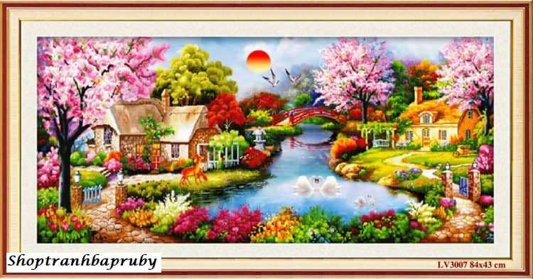 [HCM]Tranh thêu chữ thập Mùa Xuân Ấm Áp LV3007 kích thước 84 x 43 cm