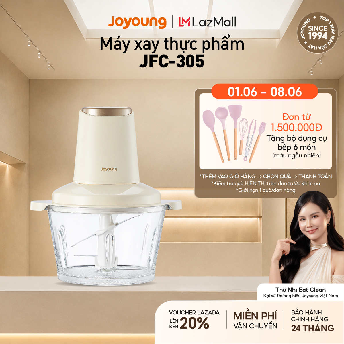 Máy xay thịt Joyoung JFC-305 - Dung tích 1.8L, Công suất 300W, Màu kem