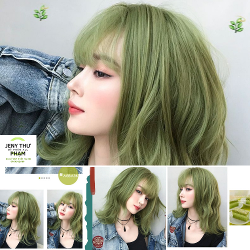 Thuốc Nhuộm Tóc Màu Xanh Rêu Khói - K Tẩy - 1 Đập Lên Luôn [Tặng Oxy Trợ Dưỡng Bịt Tai Che Trán Bao Tay Bát Chổi Nhuộm] - Jeny Thư Phạm