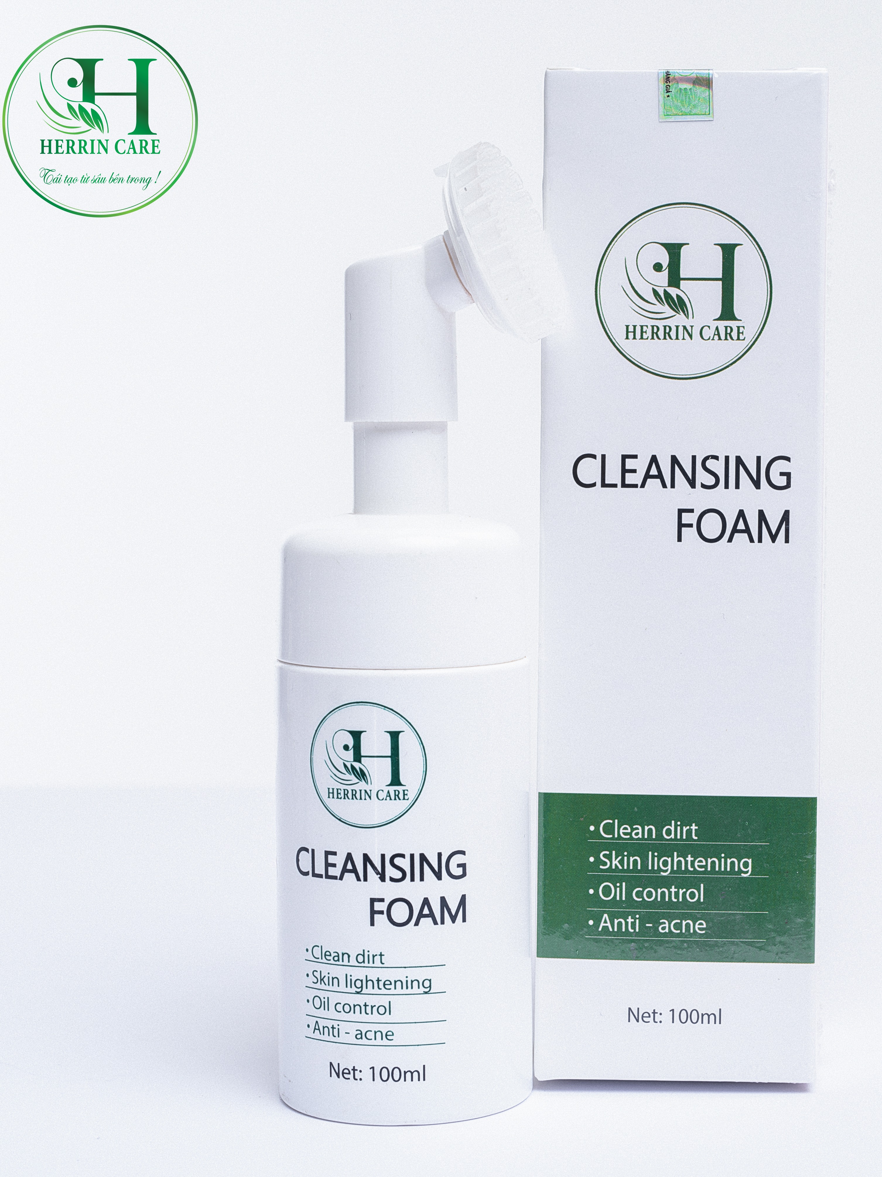 Sữa Rửa Mặt Herrin Cleansing Foam 100Ml Có Đầu Cọ Silicon Làm Sạch Sâu Bụi Dưới Lỗ Chân Lông