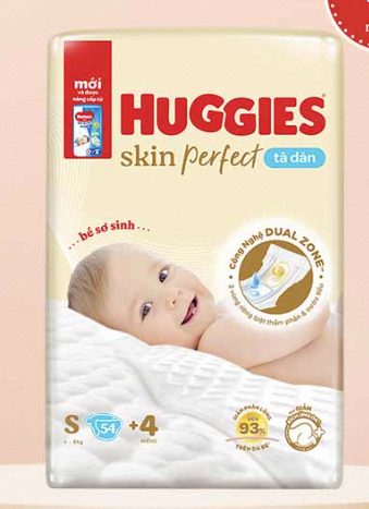 [THANH LÝ] Tã/bỉm dán sơ sinh Huggies Skin Perfect S 54 miếng với 2 vùng thấm giảm kích ứng da - HSD: 16/08/2028