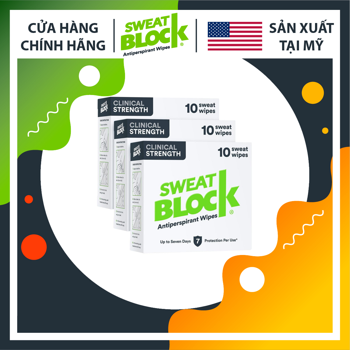 [Made In Usa] Khử Mùi Hôi Nách Sweatblock - Ngăn Mồ Hôi Nách Số 1 Tại Mỹ Hiệu Quả Lên Đến 7 Ngày - Combo 3 Hộp X 10 Miếng