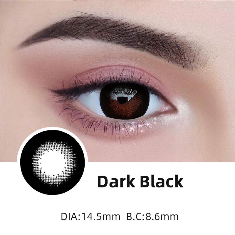 Mrs.H Kính áp tròng Dark Black Hàng năm 1 Năm 1~8 Độ 14.5mm Đường kính lớn lens đen giãn tròng to le