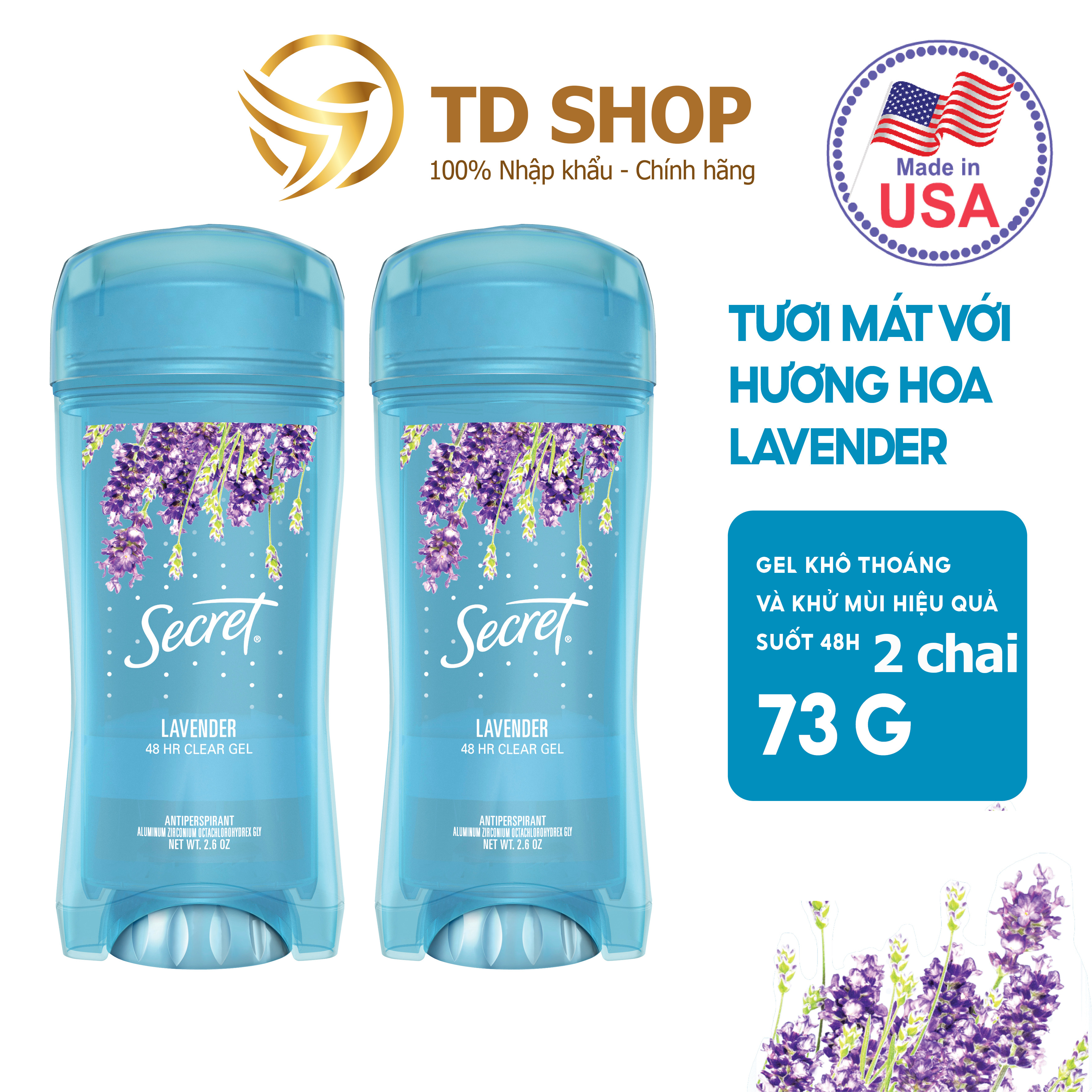 Combo 2 Chai Lăn Khử Mùi Nữ Secret Clear Gel 73G Lavender - Td Shop