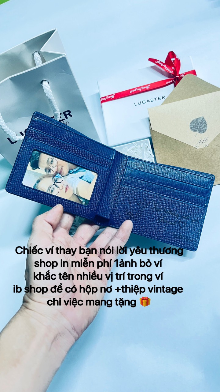 Ví da nam khắc tênví nam mini da thật ví nam lucaster phong cách hiện đại trẻ trungví nam da 