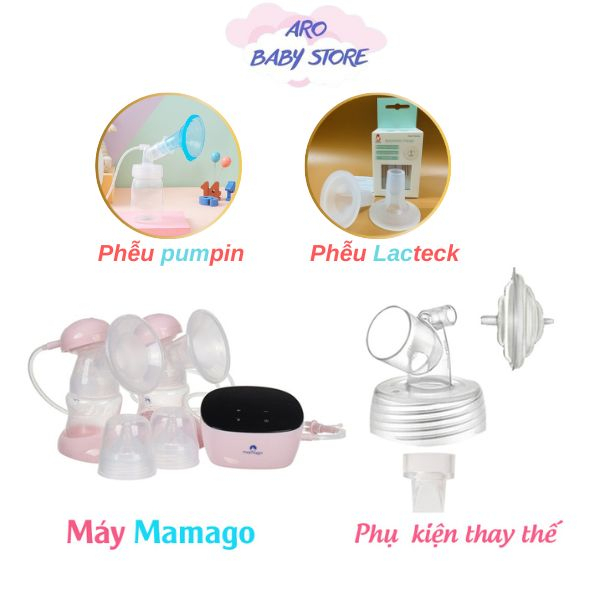 Phụ kiện hút sữa thay thế tương thích với máy hút sữa Mamago - Đầy đủ size phễu silicone êm ái không