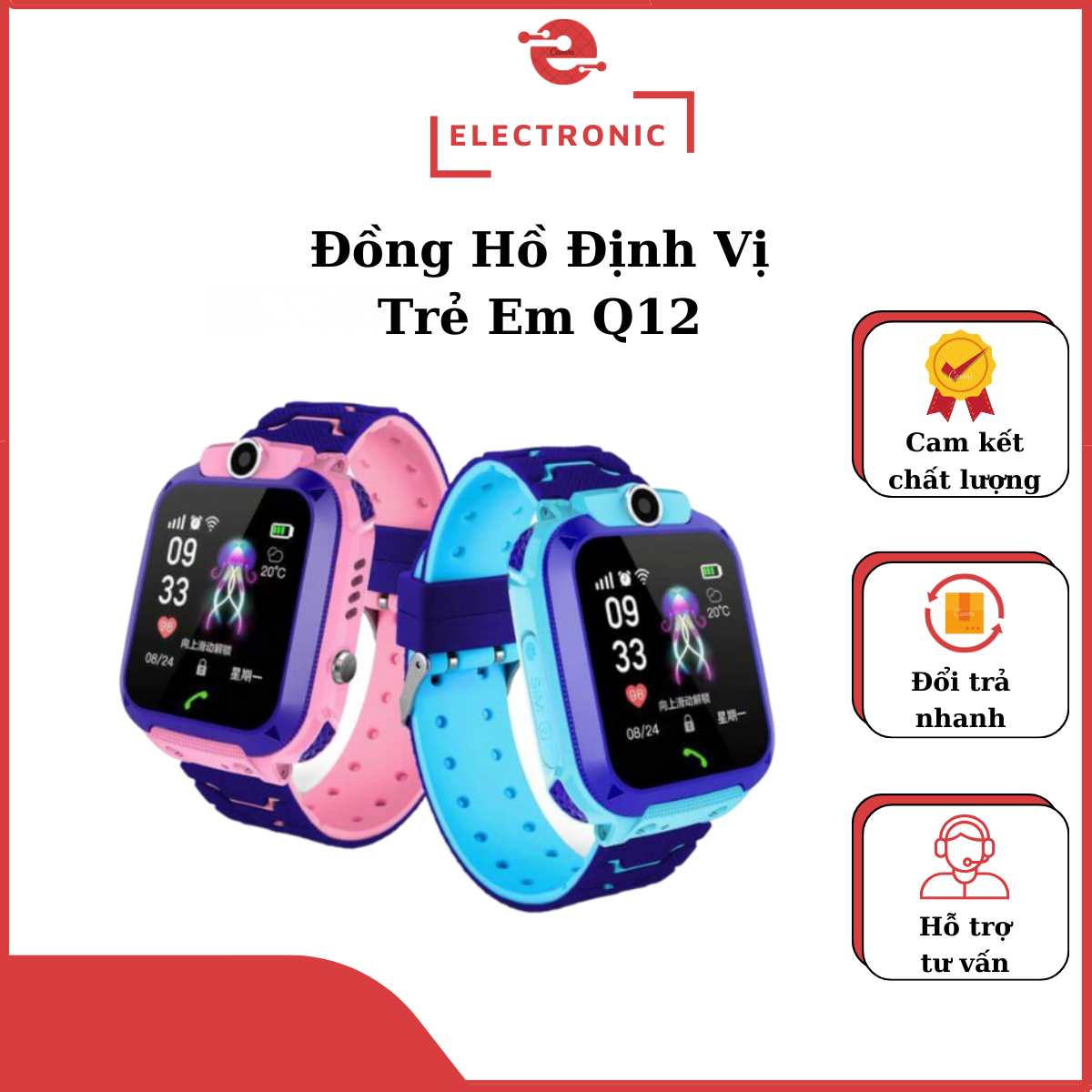 Đồng Hồ Định Vị Trẻ Em Q12  Đồng Hồ Kids Smart Watch Phone Q12  Đồng hồ thông minh định vị trẻ em Q12  PHIÊN BẢN SẠC TỪ XỊN XÒ Chống Nước IP67 Lắp Sim Nghe Gọi 2 ChiềuNhắn Tin Định Vị LBS
