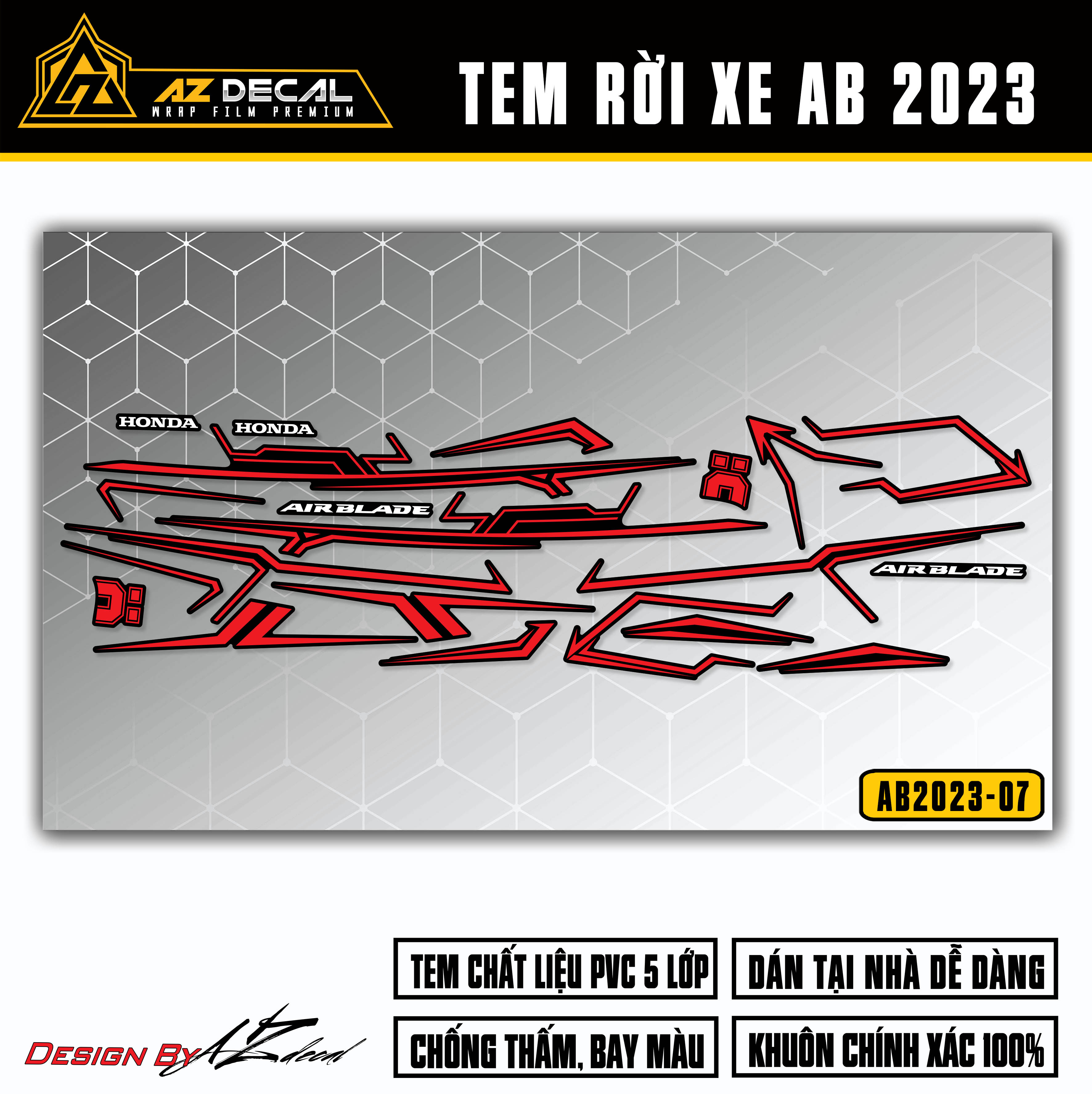 Tem AirBlade 2023 Thiết Kế Tem Chỉ Cá Tính | AB2023-07 | Team Decal Dán Xe Máy AB Air Blade 125 160