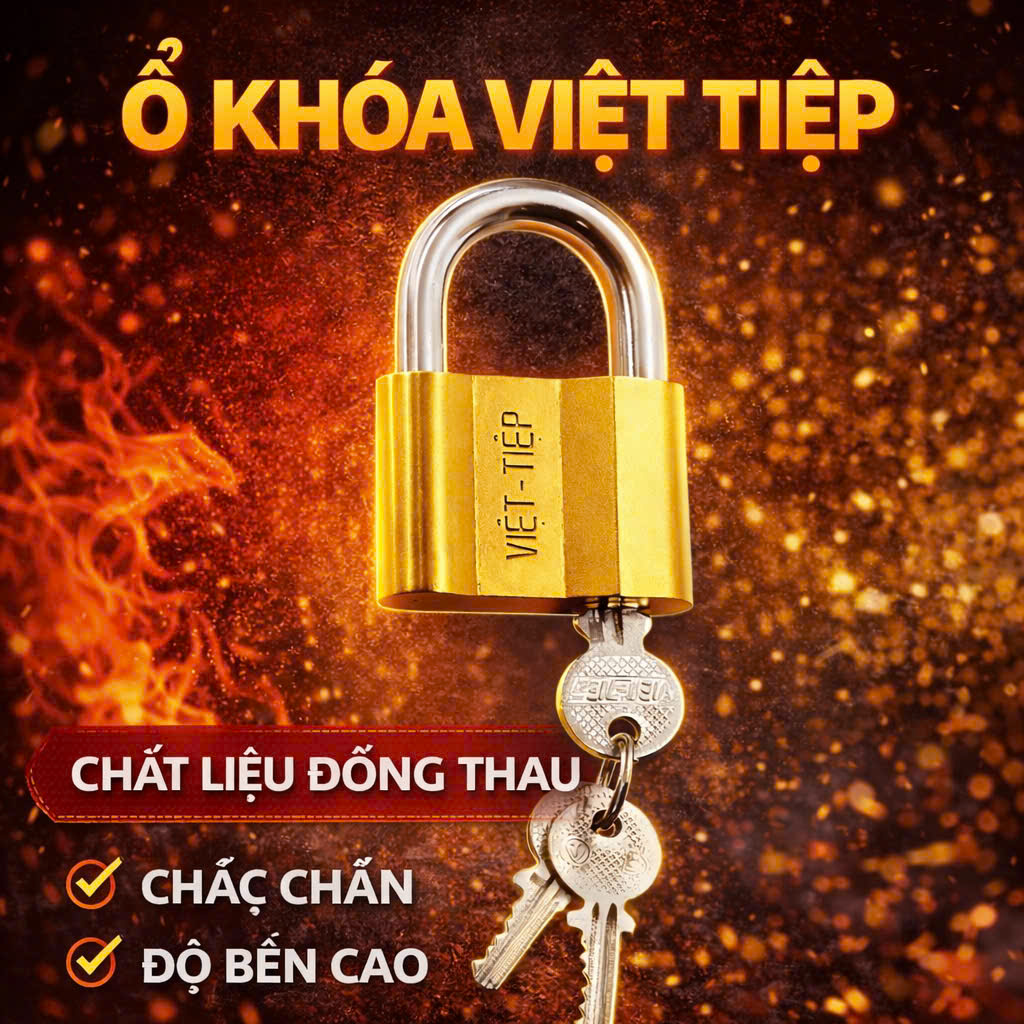 [NEW] Ổ KHOÁ VIỆT TIỆP THAU 40 50 60MM - LOẠI VẶN CHÌA - THAU KHÔNG GỈ CAO CẤP - HÀNG CHÍNH HÃNG - H
