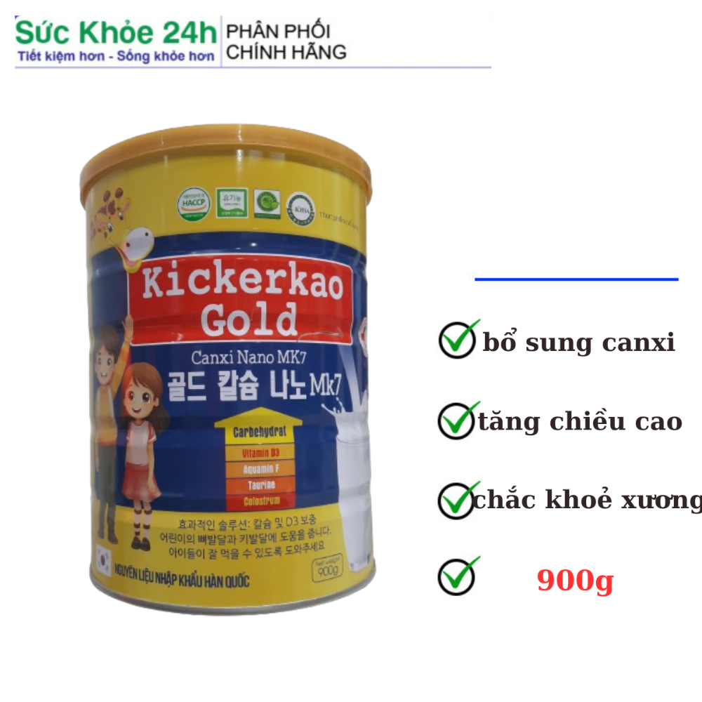 Sữa bột Kickerkao Gold Canxi Nano MK7 giúp bổ sung canxi tăng chiều cao chắc khoẻ xương hộp 900g